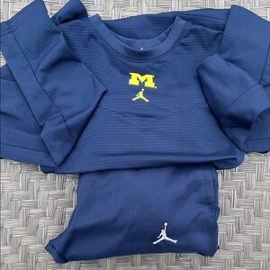 Nike dry fit, Jordan Michigan, Blue Sweat outfit with Yellow and White Accents